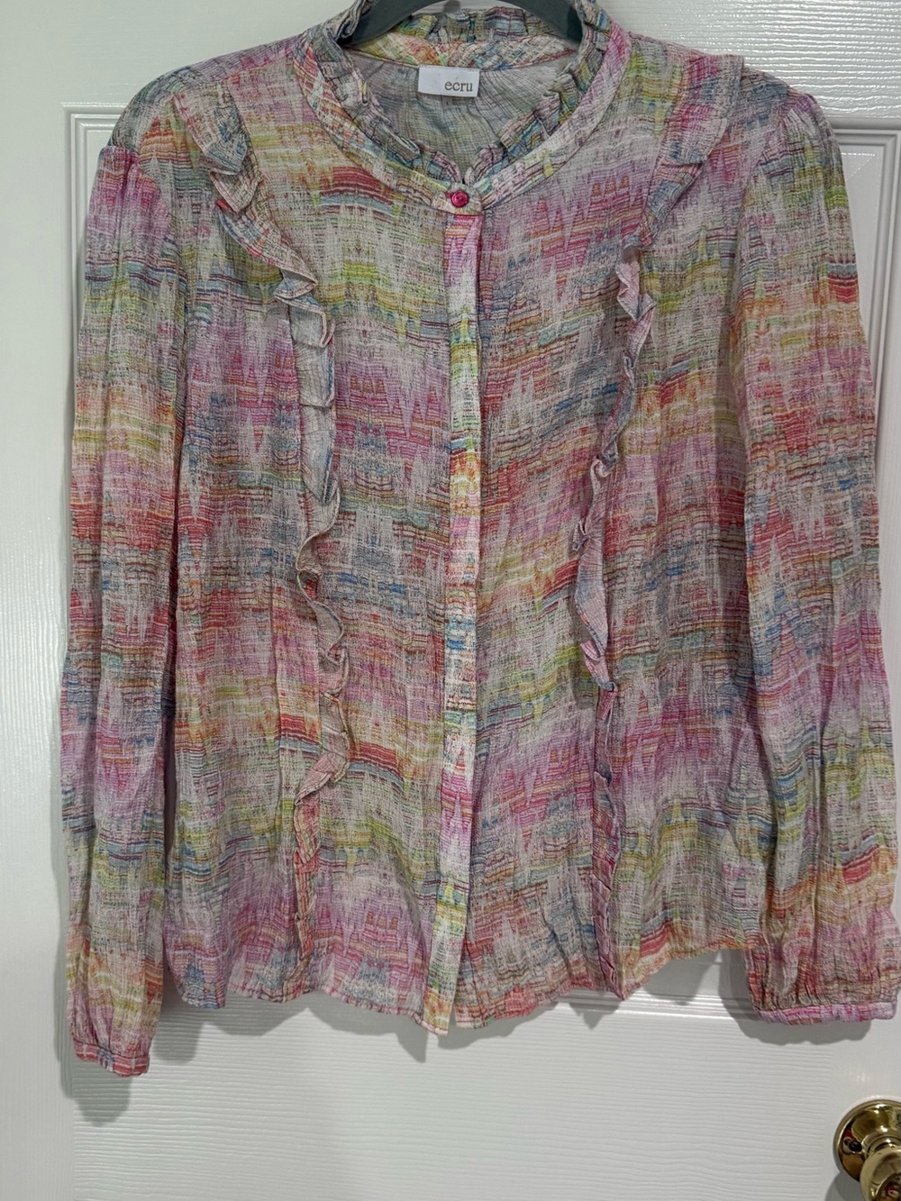 ecru Multicolor Pastel Ruffle Button Blouse